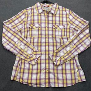 The North Face Womens Plaid Long Sleeve Shirt Size L Purple & Yellow Hiking